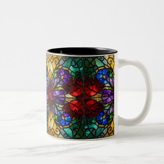 Jewel Tone Floral Stained Glass Art Mug ツートーンマグカップ (右)