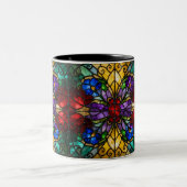 Jewel Tone Floral Stained Glass Art Mug ツートーンマグカップ (中央)