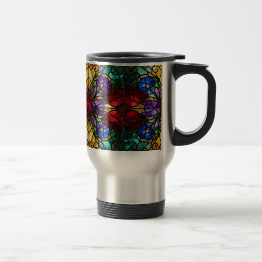 Jewel Tone Floral Stained Glass Art Mug トラベルマグ (右)