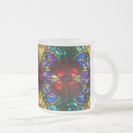 Jewel Tone Floral Stained Glass Art Mug フロストグラスマグカップ (右)