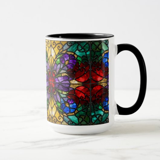 Jewel Tone Floral Stained Glass Art Mug マグカップ (右)