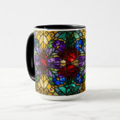 Jewel Tone Floral Stained Glass Art Mug マグカップ (正面左)