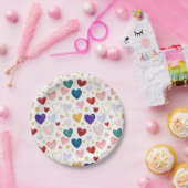 Jewel Tone Jubilee Watercolor Hearts ペーパープレート (パーティー)