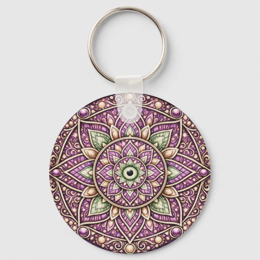 Jewel‑Tone Mandala Keychain – Colorful Geometric  キーホルダー (正面)