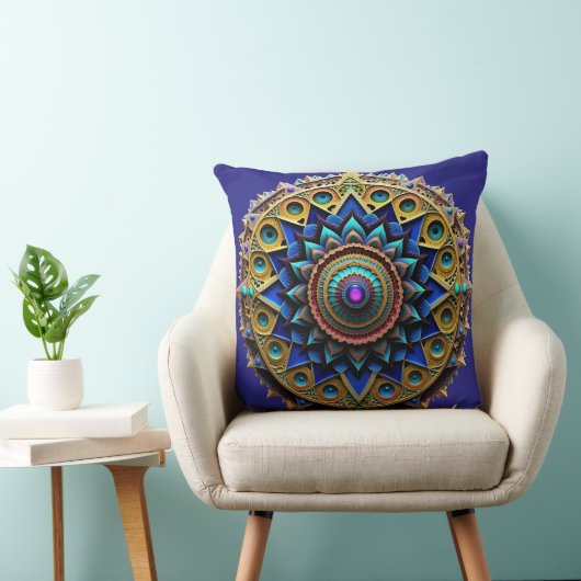 Jewel Tone Mandala Throw Pillow クッション (椅子)