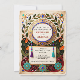 Jewel Tone Moroccan Wedding Invitation Gold 招待状