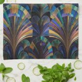 Jewel Tone Peacock Blue Purple Gold Art Deco キッチンタオル (折り畳み)