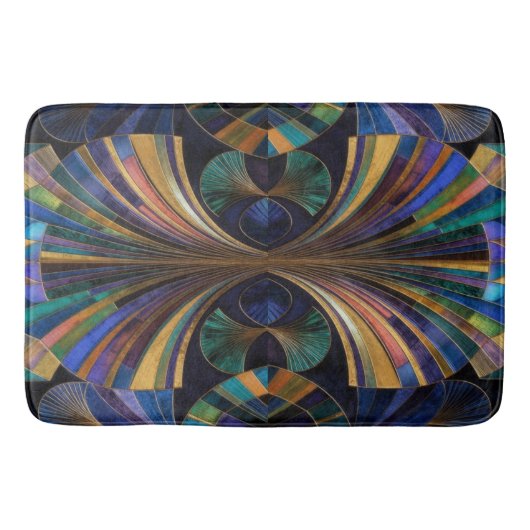 Jewel Tone Peacock Blue Purple Gold Art Deco バスマット (正面)