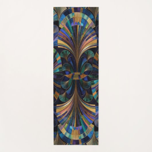 Jewel Tone Peacock Blue Purple Gold Art Deco ヨガマット (正面)