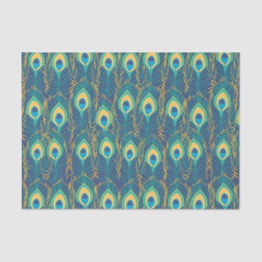 Jewel Tone Peacock Feather Art Deco Decoupage 薄葉紙 (正面)