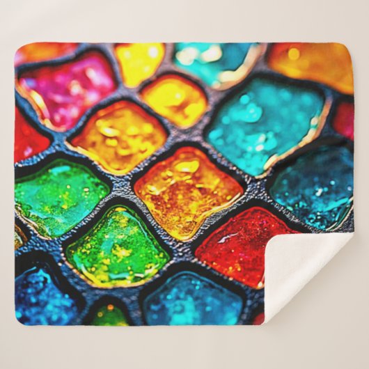Jewel Tone Stained Glass Art Glow Design シェルパブランケット (正面(横))
