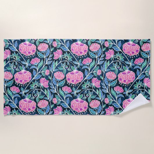 Jewel Toned Boho Chalk Chintz Floral Pattern ビーチタオル (正面)