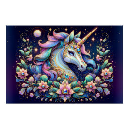 Jewel Toned Unicorn Floral Fantasy ポスター