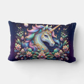 Jewel Toned Unicorn Floral Fantasy ランバークッション (裏面)