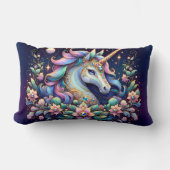 Jewel Toned Unicorn Floral Fantasy ランバークッション (正面)