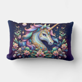 Jewel Toned Unicorn Floral Fantasy ランバークッション