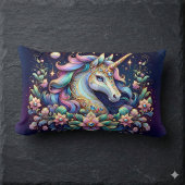 Jewel Toned Unicorn Floral Fantasy ランバークッション