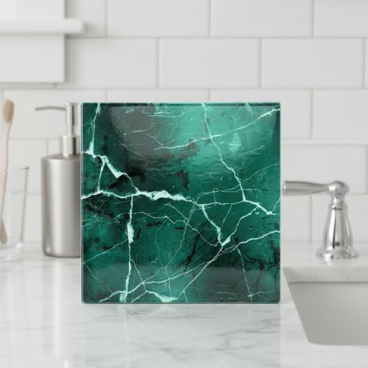 Jewel Tones Marble Abstract Emerald Green ID1288 タイル