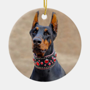 Jeweledカラーのブラックとタン(犬)ドーベルマン・ピンシェル セラミックオーナメント