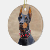 Jeweledカラーのブラックとタン(犬)ドーベルマン・ピンシェル セラミックオーナメント (左)