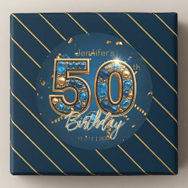 Jeweled Sapphire Blue and Gold 50th Birthday  ラウンドシール