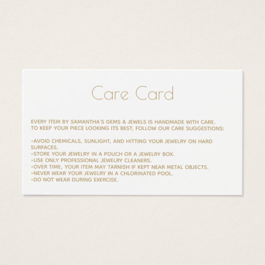 Jewelry Care Card Instructions with logo  White (正面)