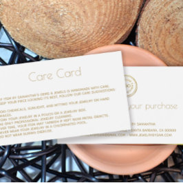 Jewelry Care Card Instructions with logo  White