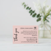 Jewelry Care White Chic Script Pink Thank You Card 名刺 (スタンド正面)
