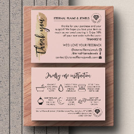 Jewelry Care White Chic Script Pink Thank You Card 名刺