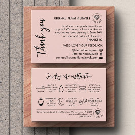 Jewelry Care White Chic Script Pink Thank You Card 名刺