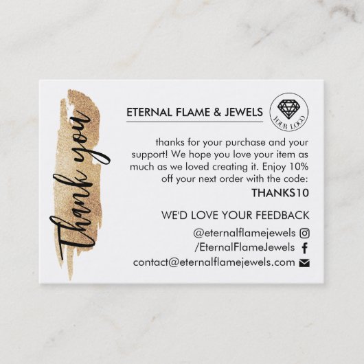 Jewelry Care White Chic Script Thank You Card 名刺 (正面)