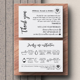 Jewelry Care White Chic Script Thank You Card 名刺