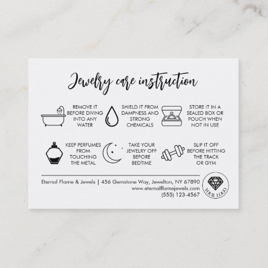 Jewelry Care White Chic Script Thank You Card 名刺 (裏面)