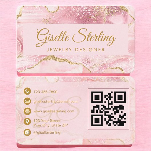 Jewelry Designer Pink Gold Agate QR Code 名刺