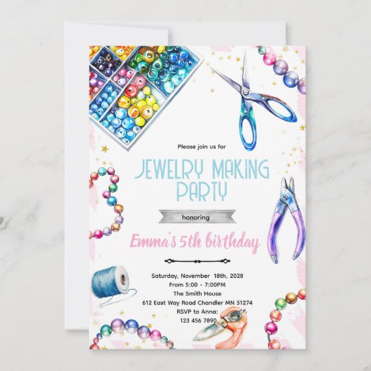 Jewelry Making Party Birthday Invitation 招待状 (正面)
