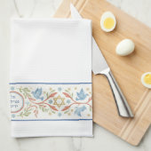 Jewish Al Netilat Yadayim Floral Bird Handwashing キッチンタオル (四つ折り)
