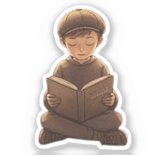 Jewish Boy Reading Book – Cute & Meaningful Design シール (正面)