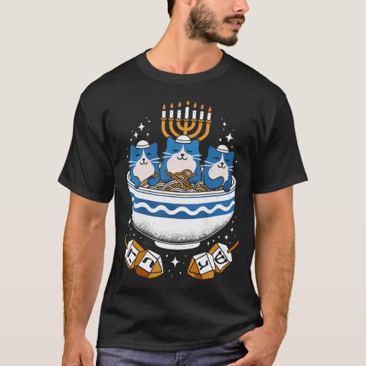 Jewish Cats Ramen Funny Kitten Hanukkah 	s Chanuka Tシャツ (正面)
