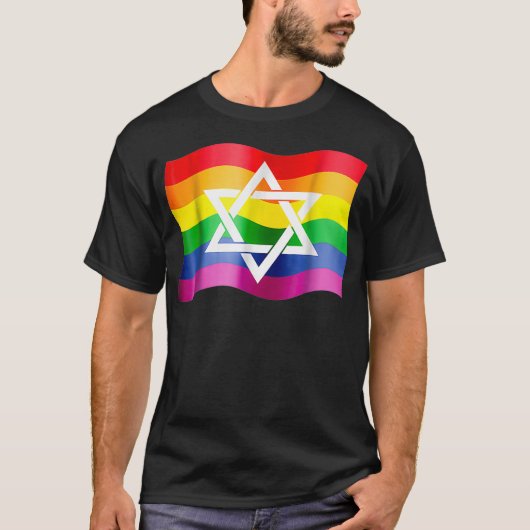 Jewish Gay Pride Wavy Flag with a Star of David  Tシャツ (正面)