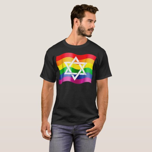 Jewish Gay Pride Wavy Flag with a Star of David  Tシャツ (正面フル)