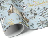 Jewish Happy Hanukkah Menorah & Olive Branches ラッピングペーパー (ロールコーナー)