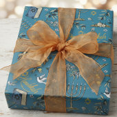 Jewish Happy Hanukkah Menorah & Olive Branches ラッピングペーパー