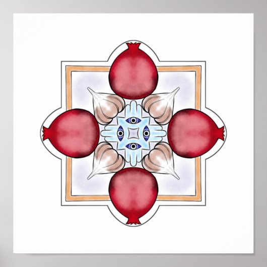 Jewish Luck - Pomegranate, Hamsa, Garlic ポスター (正面)