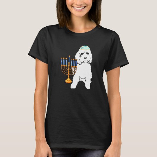 Jewish Poodle Dog Menorah Hanukkah Pajamas Chanuka Tシャツ (正面)