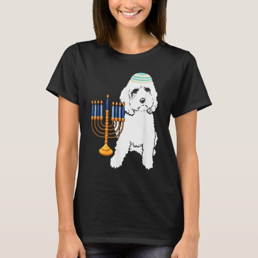 Jewish Poodle Dog Menorah Hanukkah Pajamas Chanuka Tシャツ (正面)