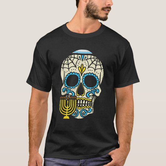Jewish Sugar Skull Menorah Mexican Hanukkah Chanuk Tシャツ (正面)