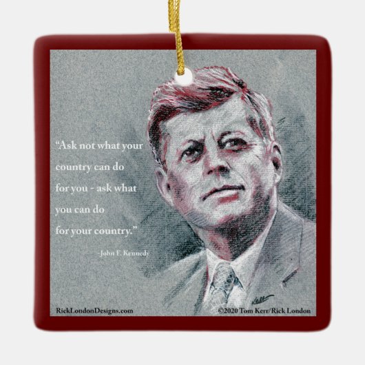 JFKと名言のツリー セラミックオーナメント (正面)