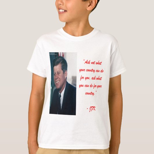 JFK および Ask Not 引用句 Tシャツ (正面)