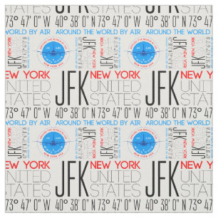 JFK、ニューヨーク航空、エアパターンで世界を旅行 ファブリック