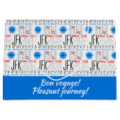 JFK、ニューヨーク航空、エアパターンで世界を旅行 ラージペーパーバッグ (正面)